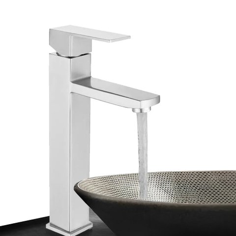 Torneira para Banheiro Bica Alta Inox Cuba de Sobrepor Monocomando
