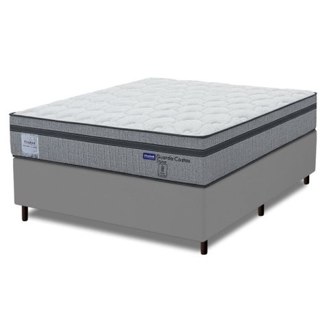Cama Box Casal Probel Molas Ensacadas Euro In 138x188x68cm Guarda Costas Stone Branco/Cinza