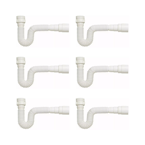 Kit 6 Sifão Sanfonado Branco Cozinha Pia Banheiro Tanque Universal Abs Premium