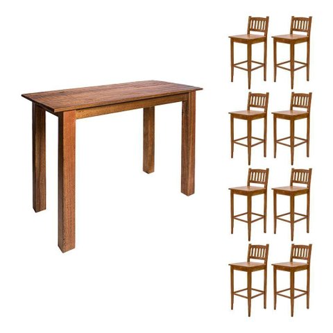 Balcão 2,00m para Bar Rústico Decorativo em Madeira Maciça com 8 Banquetas Bh - Natural - Bege