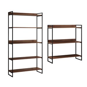 Kit Industrial Estante Guaecá 180x95 e Aparador Industrial 3 Prateleiras Córdoba 100x95 Preto/imbuia