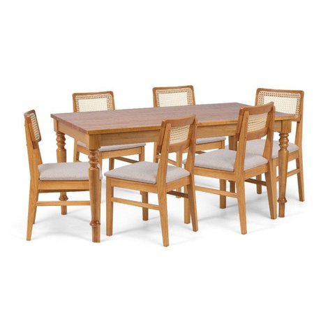 Conjunto Sala de Jantar Madeira Maciça Mesa Amarilis e 6 Cadeiras Origem