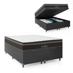 Cama Box Baú Queen Bipartido + Colchão Paris Molas Ensacadas Pocket - 66x158x198cm - Couro - 2