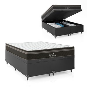 Cama Box Baú Queen Bipartido + Colchão Paris Molas Ensacadas Pocket - 66x158x198cm - Couro