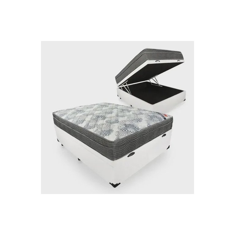 Cama Box com Baú Viúva Blindado + Colchão de Molas Ensacadas - Ortobom - Iso Superpocket 128cm - Bra