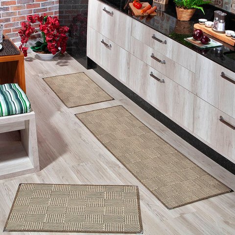 Tapete de Cozinha 3 Peças Sisal Ks - 68 Bege