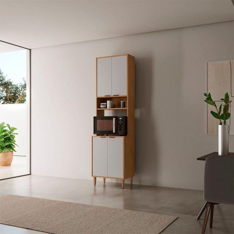 Armário Torre Quente Luisa 4 Portas 100% MDF 60cm Naturalle e Off White Moderna