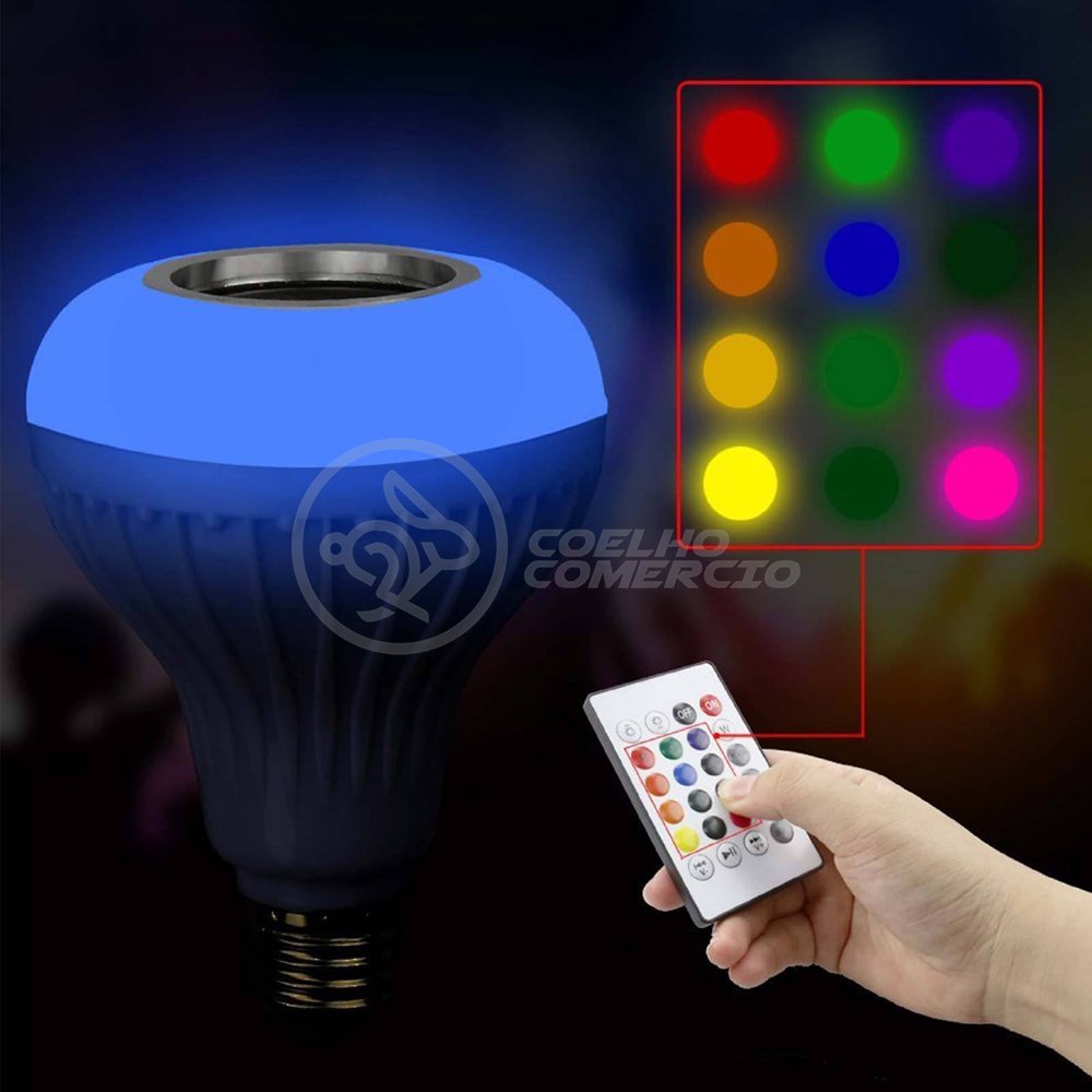 Lâmpada LED 12w E27 RGB Colorida com Caixa de Som Bluetooth e Controle Remoto - 6