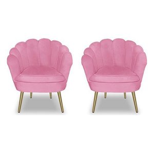 Kit 2 Poltronas Pétala Luxo com Pés Dourado para Lash Designer Veludo Rosa Bz Home Decor