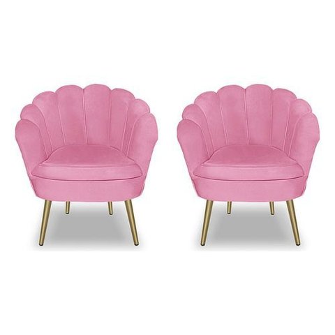 Kit 2 Poltronas Pétala Luxo com Pés Dourado para Lash Designer Veludo Rosa Bz Home Decor