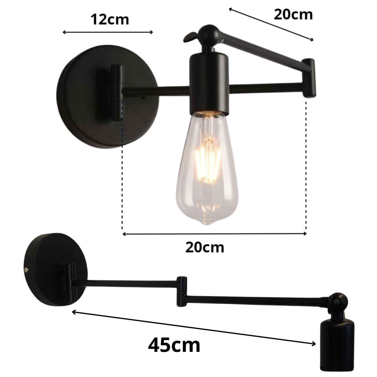 Ver imagem 4 de Luminária Parede Arandela Articulada 45cm Gimpo Kjbd-597:preto