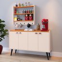 Ver imagem 3 de Kit Sala Jantar Aparador Buffet Kiev Armário Parede Amélia Suspenso Prateleiras - Off White/