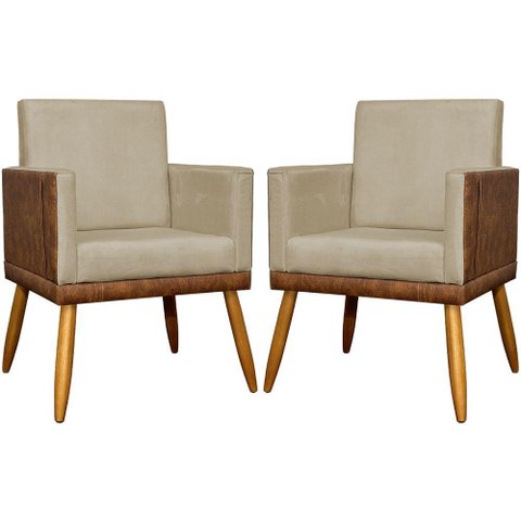 Kit 2 Poltronas Decorativas Lis Corino e Pé Palito 30cm - Nude Suede Corino