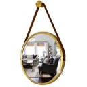 Ver imagem 2 de Kit 2 Espelhos Redondo Adnet Decorativo Suspenso 60cm + Suporte Dourado com Alça Caramelo