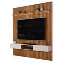 Ver imagem 1 de Painel Trento para TV com Bancada 250 Ripado Freijó Off White com LED-DJ Móveis