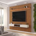 Ver imagem 4 de Painel Trento para TV com Bancada 250 Ripado Freijó Off White com LED-DJ Móveis