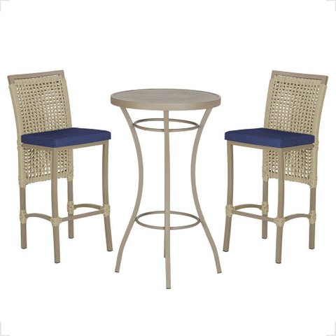 Mesa Bistrô e 2 Banquetas Roma Fendi Corda Náutica Estofado 10 Trama Original