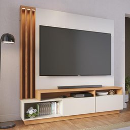 Home Theater 2 Portas Basculantes com Led Humaitá - Off White Matte / Freijó - 1