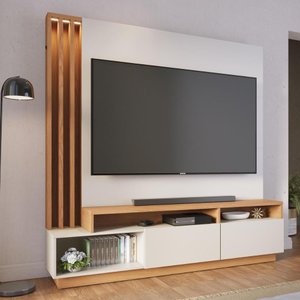Home Theater 2 Portas Basculantes com Led Humaitá - Off White Matte / Freijó