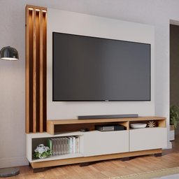 Home Theater 2 Portas Basculantes com Led Humaitá - Off White Matte / Freijó - 7