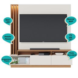 Home Theater 2 Portas Basculantes com Led Humaitá - Off White Matte / Freijó - 8
