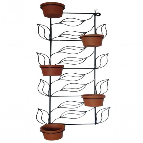 Suporte Ferro para Plantas Folhas 5 Vasos - Preto