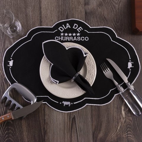 Jogo Americano Sousplat Mesa Posta Bordado Guardanapo 12 Peças:Churrasco