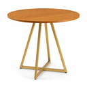 Ver imagem 2 de Mesa de Sala e Jantar Paris Modelo Industrial Moderno Tampo Redondo Canela com Base de Ferro Dourado