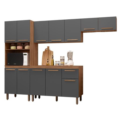 Armario de Cozinha Pop 1 Forno com 12 Portas e 1 Gaveta Freijo/chumbo/freijo