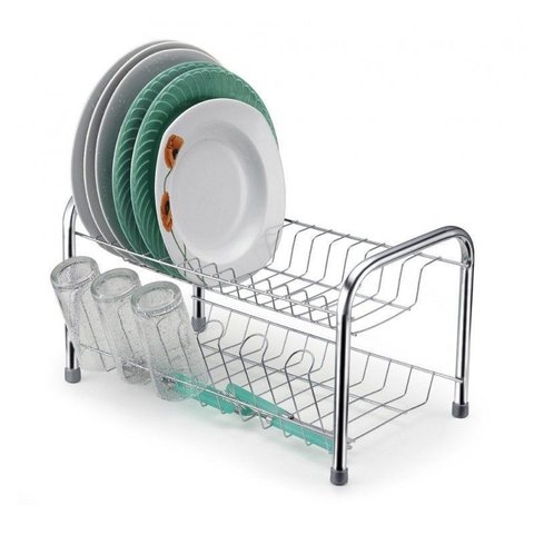 Escorredor Pratos Berço Metal com Porta Copos Cromado 40x26 - 107516