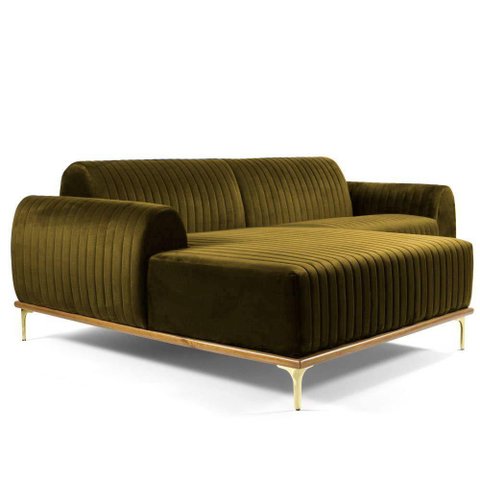 Sofá 3 Lugares com Chaise Base de Madeira 245 Cm Mostarda