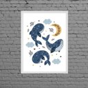 Ver imagem 1 de Quadro Decorativo Infantil Baleinhas 45x34cm - com vidro:Madeira branca
