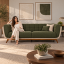 Ver imagem 4 de Sofá 3 Lugares 240cm Compose Verde Oliva em Linho com Corino Pés em Madeira Linha Premium Compose Lu