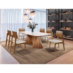 Sala de Jantar Moderna Madeira Maciça 6 Cadeiras 2,0x1,0m - Opala - Harmonia Salas - 1
