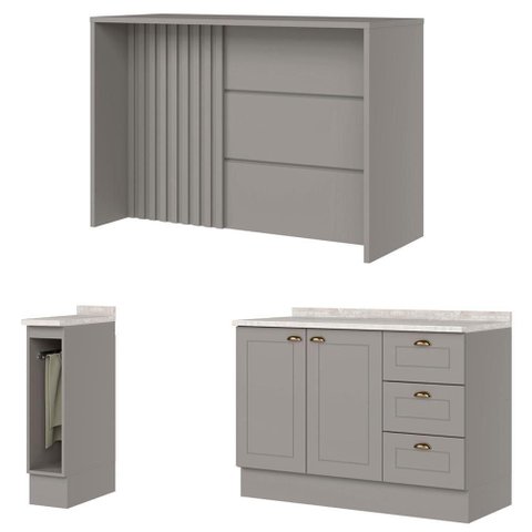 Bancada e Balcao Gourmet 146 Cm Ce817 Americana Cinza Calcare Henn