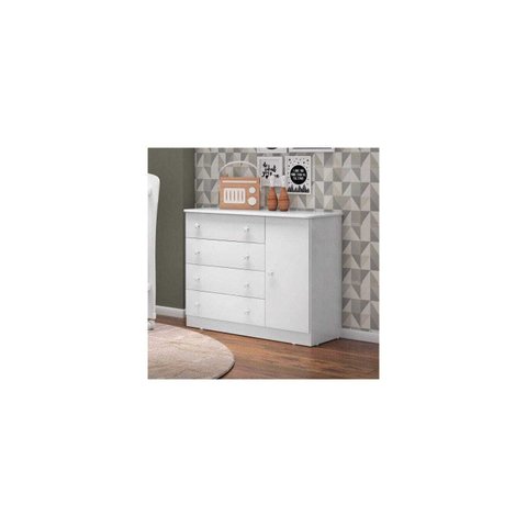 Cômoda Sapateira Infantil 1 Porta 4 Gavetas Doce Sonho Qmovi Branco