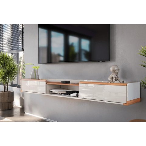 Bancada Suspensa Gália 2.2 Suporte P/ Decoração e Eletrônicos Off White Perolizado/jequitiba 2