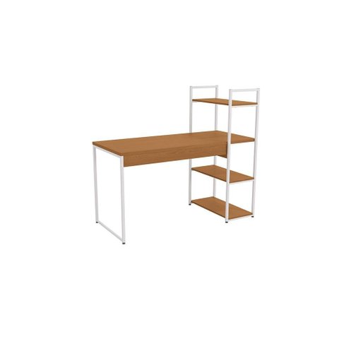 Mesa Escritório Desk com 3 Prateleiras Canela/branco