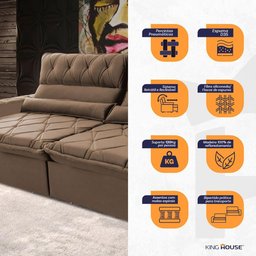 Sofá Retrátil/reclinável França 210cm Suede Velut com Molas no Assento - King House - 5