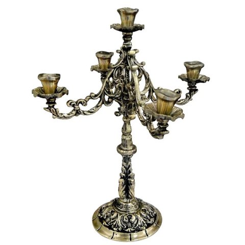 Candelabro Castiçal 5 Velas Menorah 36 Cm Bronze Decoração