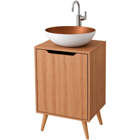Gabinete para Banheiro 45 cm Cuba Redonda 1 Porta Retrô Amêndoa