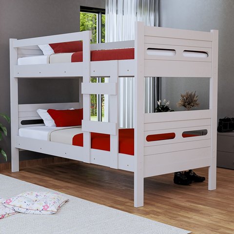 Beliche Topazio Solteiro Reforçada 100% MDF Vira Duas Camas com Grade de Proteção - Branco