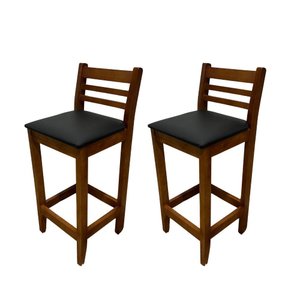 Kit 2 Banqueta Fixa Estofada de Madeira Cor:imbuia