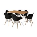 Ver imagem 2 de Mesa Jantar Industrial Retangular Canela 137x90cm Base V Ferro Branco com 6 Poltronas Eames Preta Ma