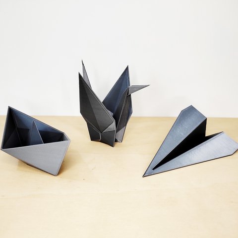 Trio Origami P - Pássaro Tsuru, Avião E Barquinho / Decoração, Origami 3d - Toque 3D:Cinza