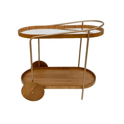 Carrinho Adega Bar Decorativo Bandeja Oval Espelho Metal Dourado