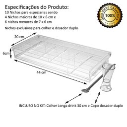 Caixa Acrílico 10 nichos especiarias Gin + Colher Drink Longa + Copo Dosador Acrílico Centauri Acríl - 2