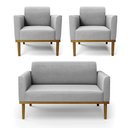 Ver imagem 2 de Conjunto 2 Poltronas e 1 Namoradeira Decorativa Isabella Pés Fixo em Madeira Castanho Suede Cinza G1