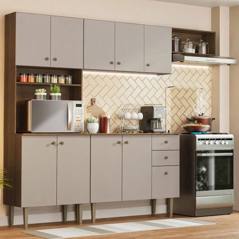 Armário de Cozinha Compacta 235cm Rustic/crema Gourmet Madesa 02