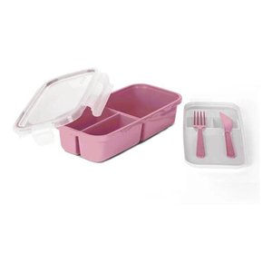 Marmita 3 Divisórias com Kit de Talheres e Travas - Rosa